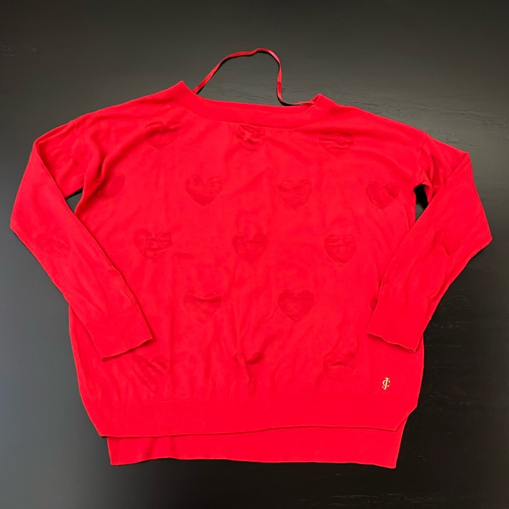 Juicy Couture Red Hearts Sweater, Size Medium